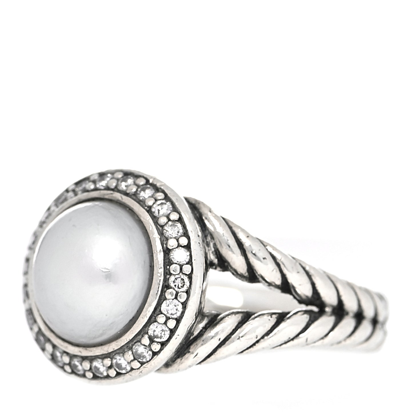 Sterling Silver Diamond Pearl 8mm Petite Cerise Ring 49 5