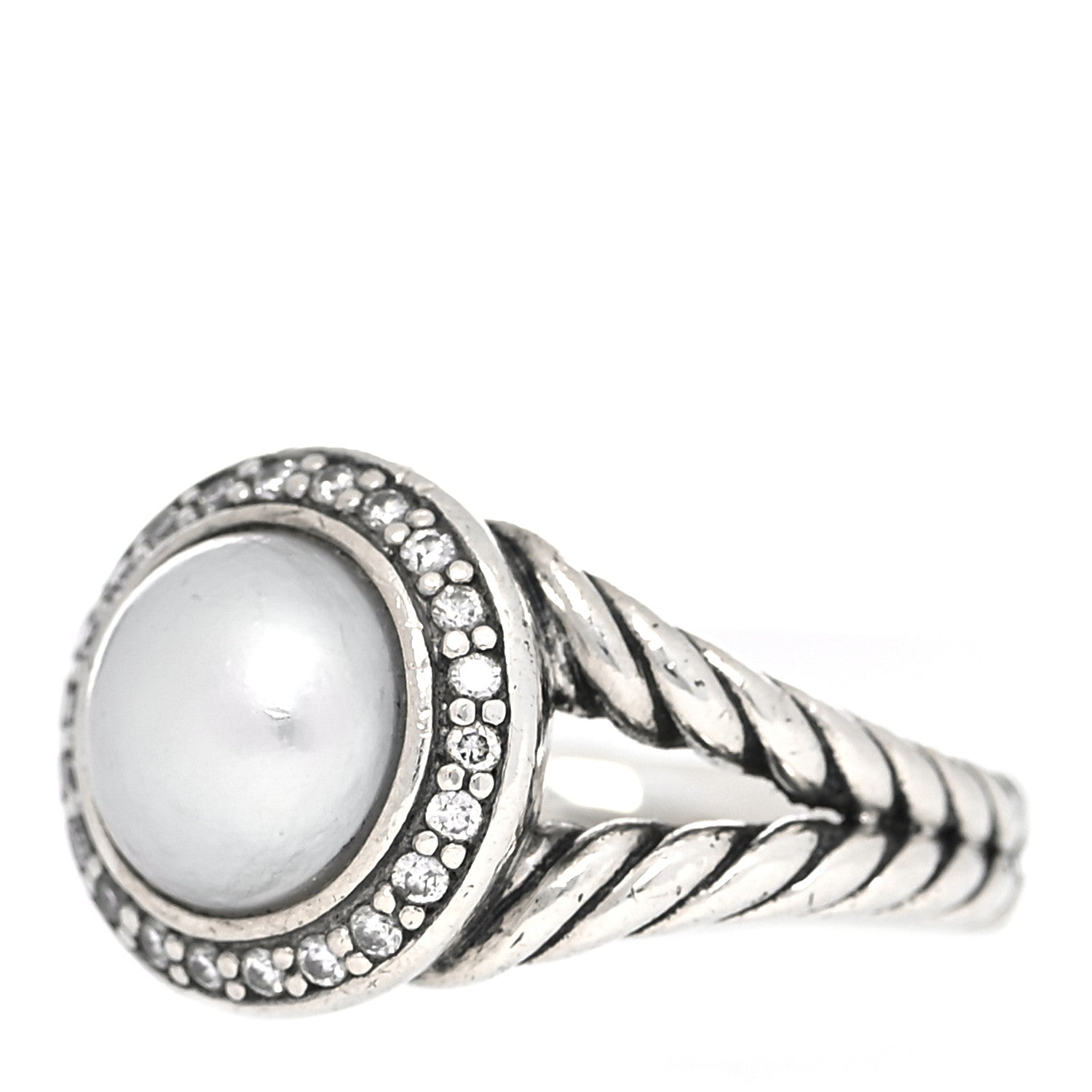 David Yurman Sterling Silver Diamond Pearl 8mm Petite Cerise Ring 49 5 4 of 5