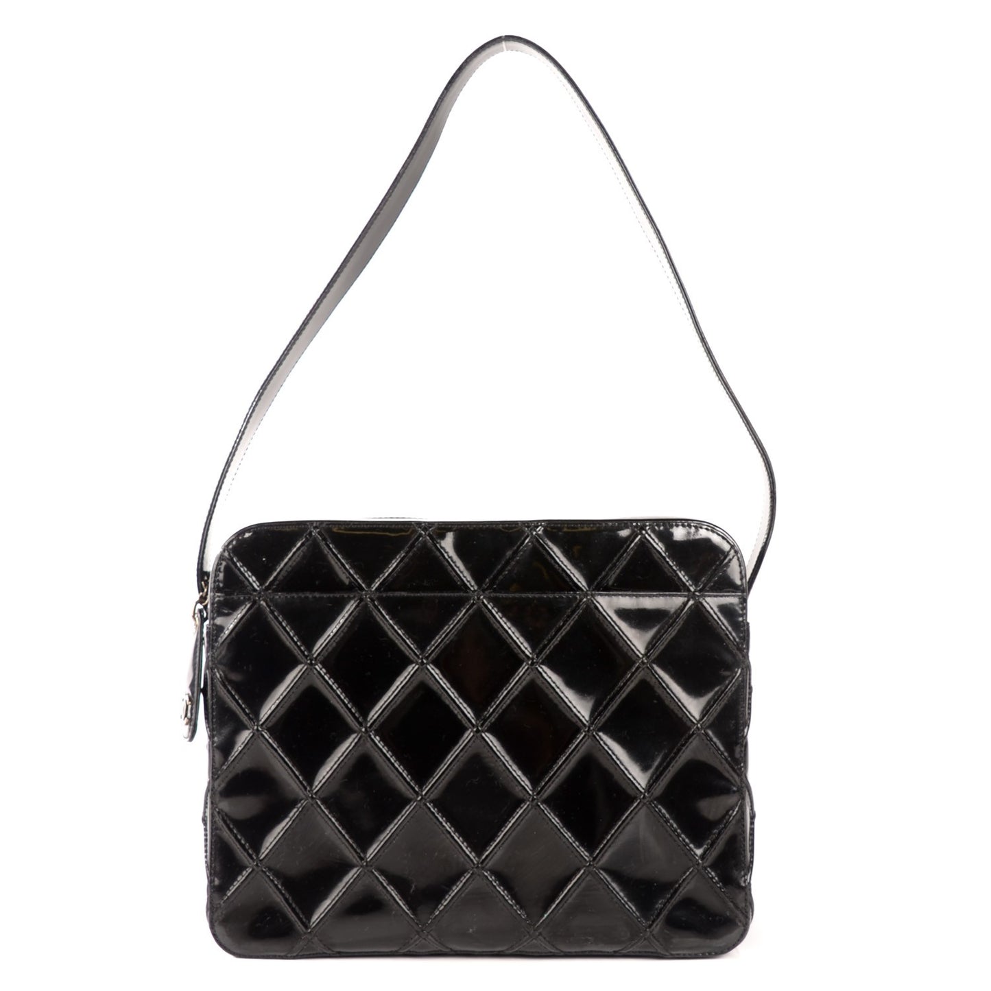 Patent Diamond Stitch Shoulder Bag Black
