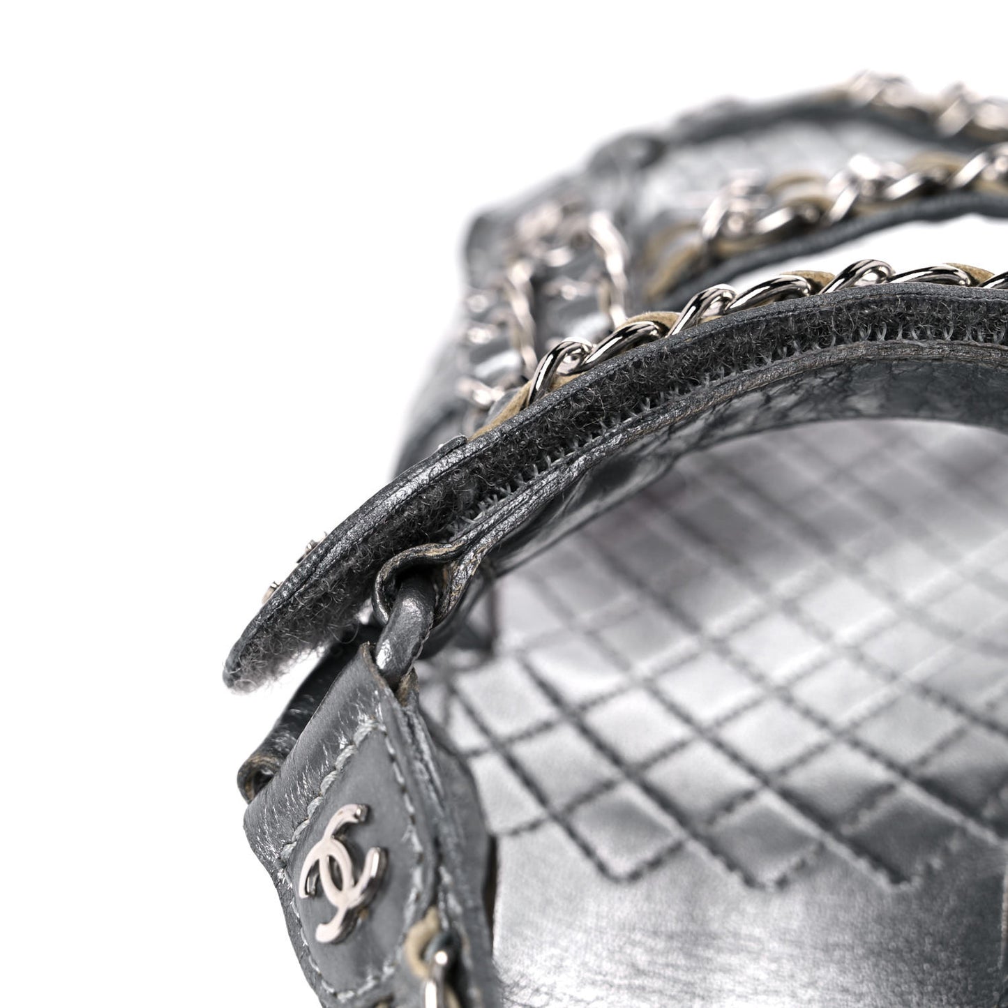 Metallic Lambskin Chain Flat Sandals 35 Silver