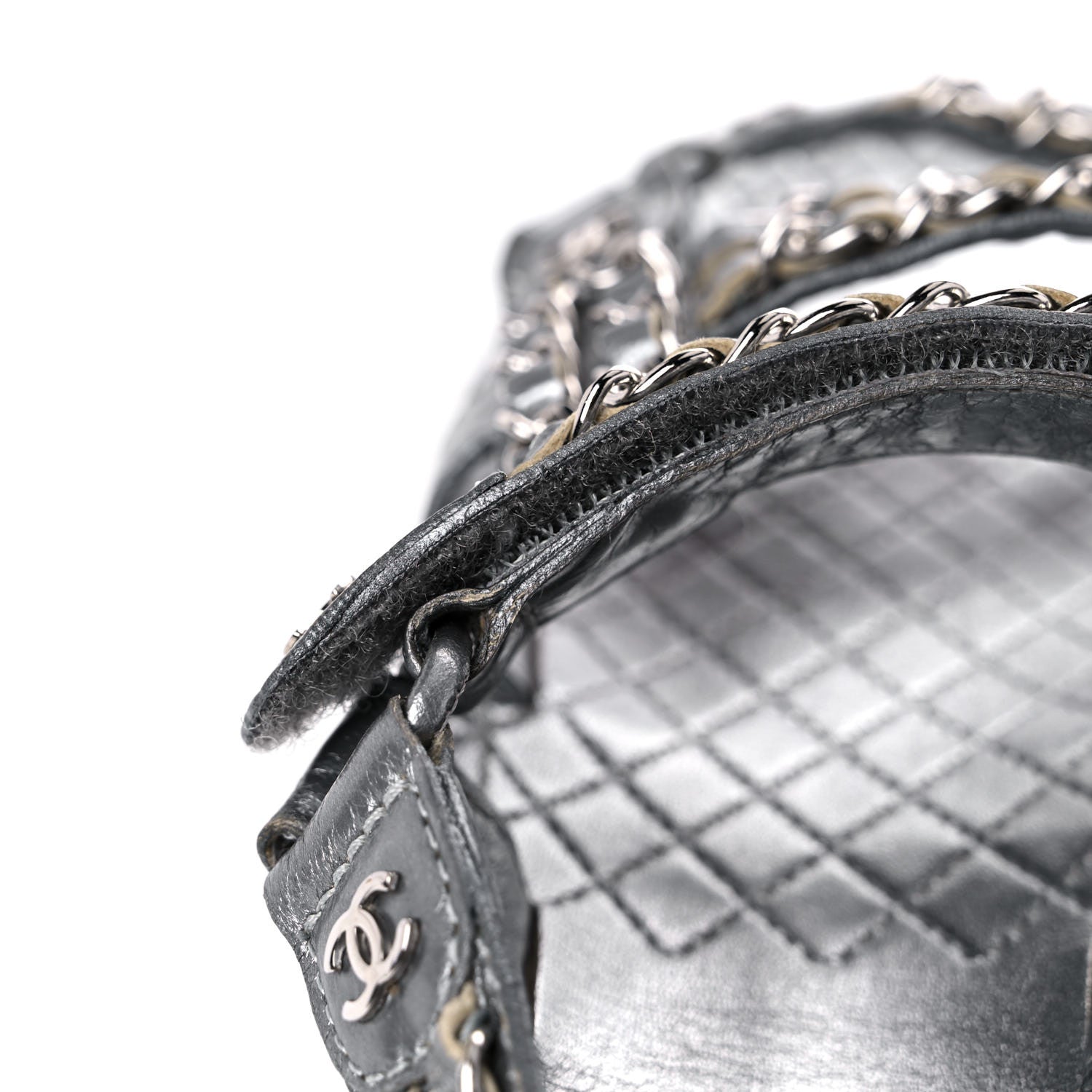 Chanel Metallic Lambskin Chain Flat Sandals 35 Silver 16 of 17