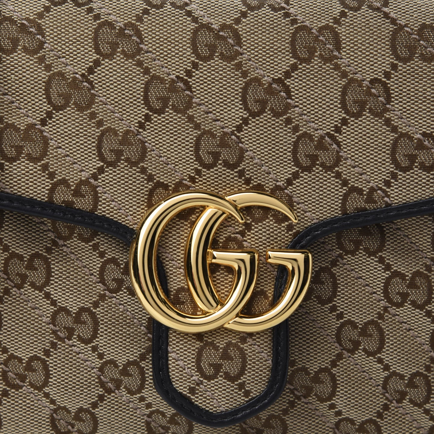 Monogram Azalea Calfskin Matelasse Diagonal Mini GG Marmont Top Handle Shoulder Bag Beige Ebony Black