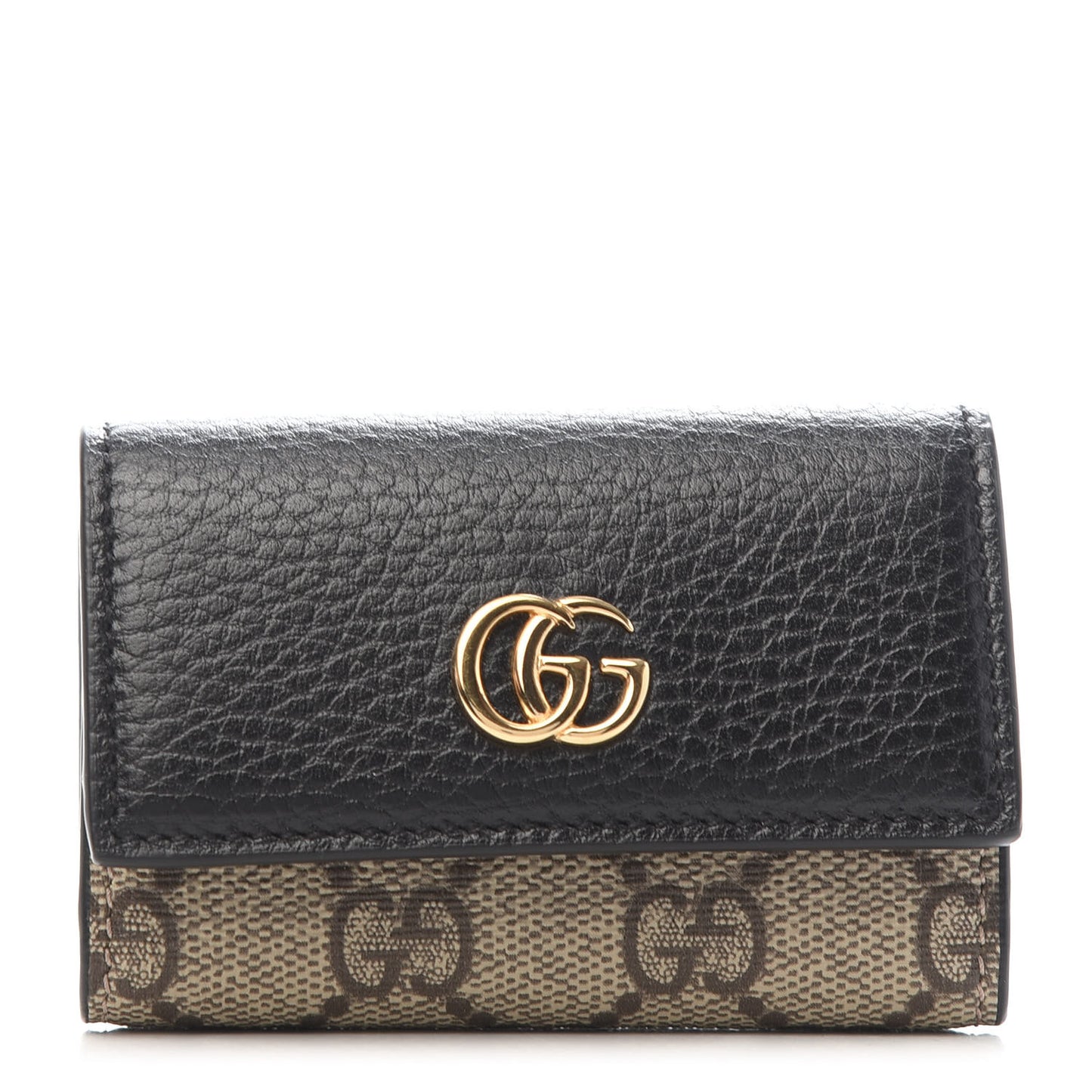 Dollar Calfskin GG Supreme Monogram GG Marmont 6 Key Holder Case Black Beige Ebony