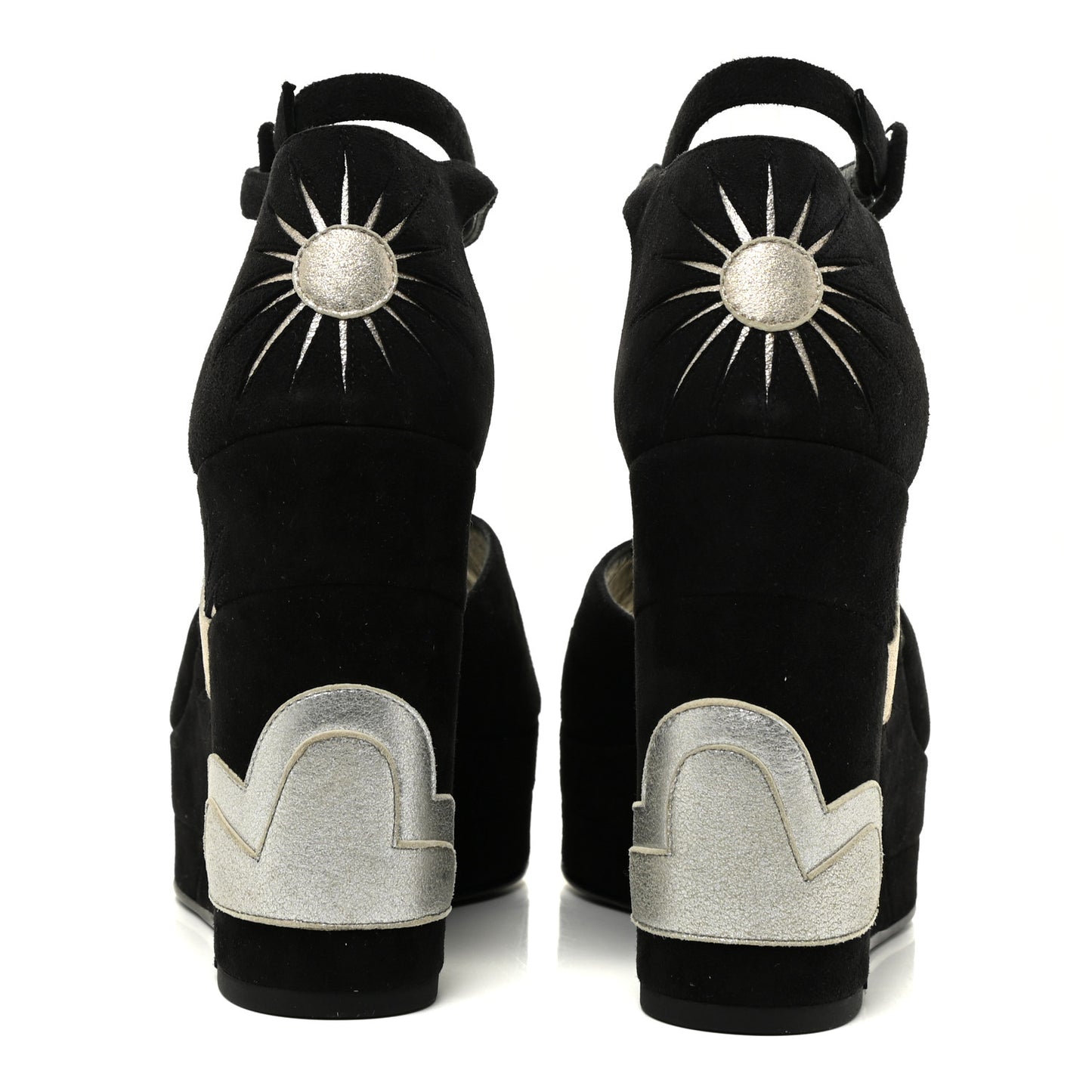 Suede Goatskin Tournis Wedge Sandals 38 Black