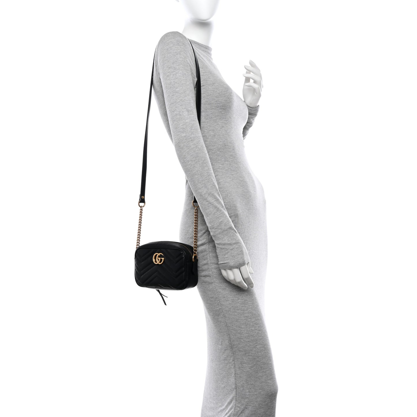 Calfskin Matelasse Mini GG Marmont Chain Shoulder Bag Black