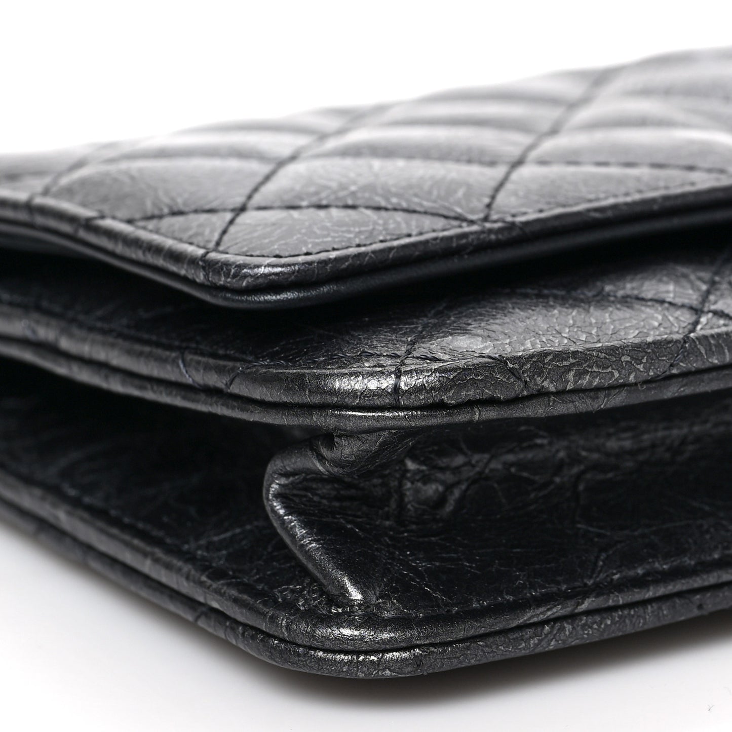 Metallic Crumpled Calfskin Quilted Reissue Wallet On Chain WOC Charcoal