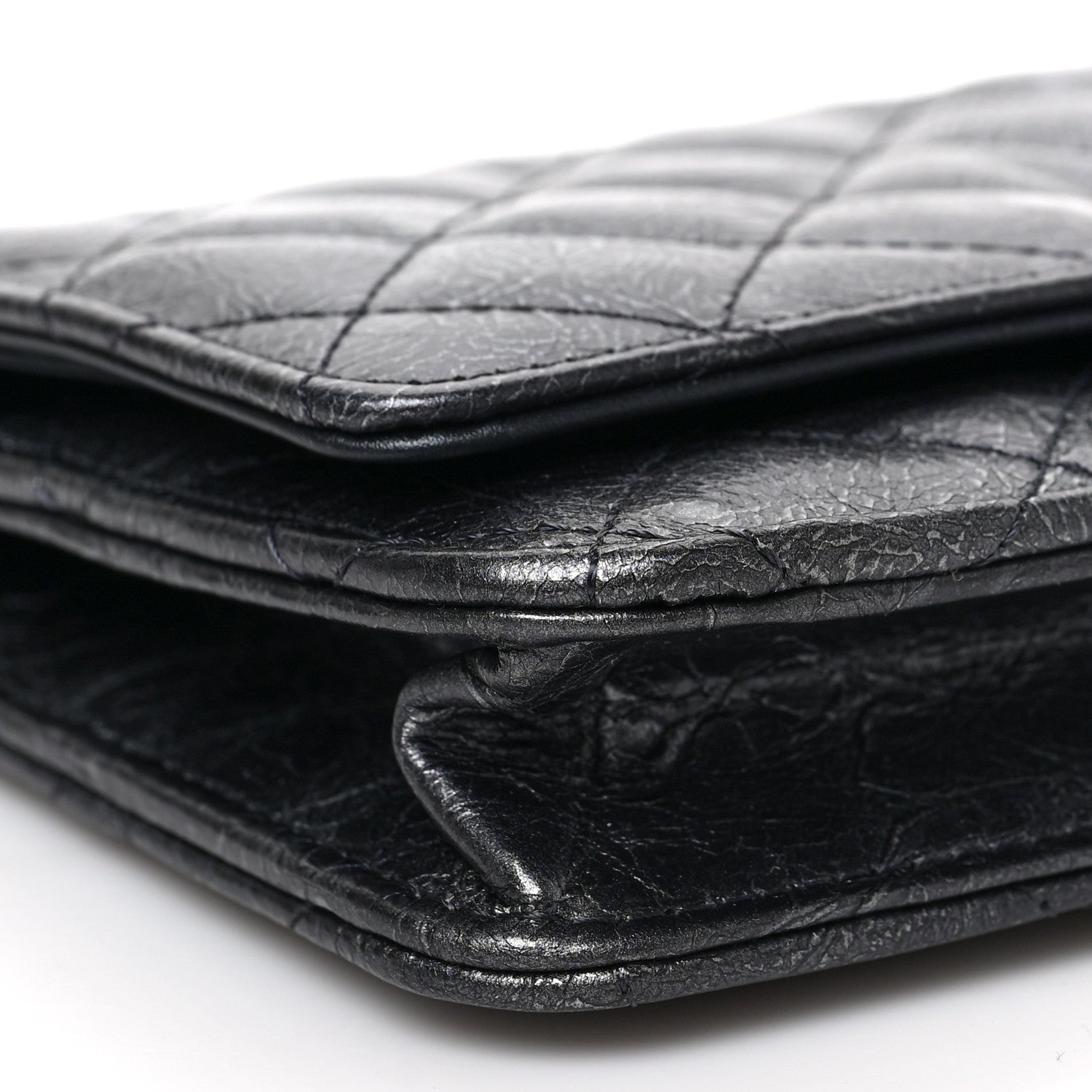 Chanel Metallic Crumpled Calfskin Quilted Reissue Wallet On Chain WOC Charcoal 8 of 9