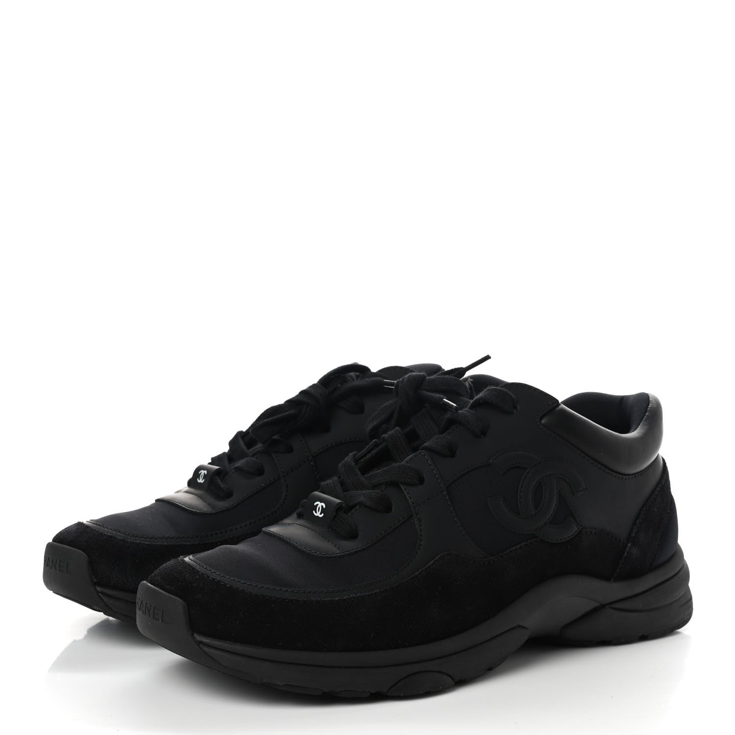 Chanel Toile Suede Calfskin CC Sneakers 39.5 Black 3 of 7