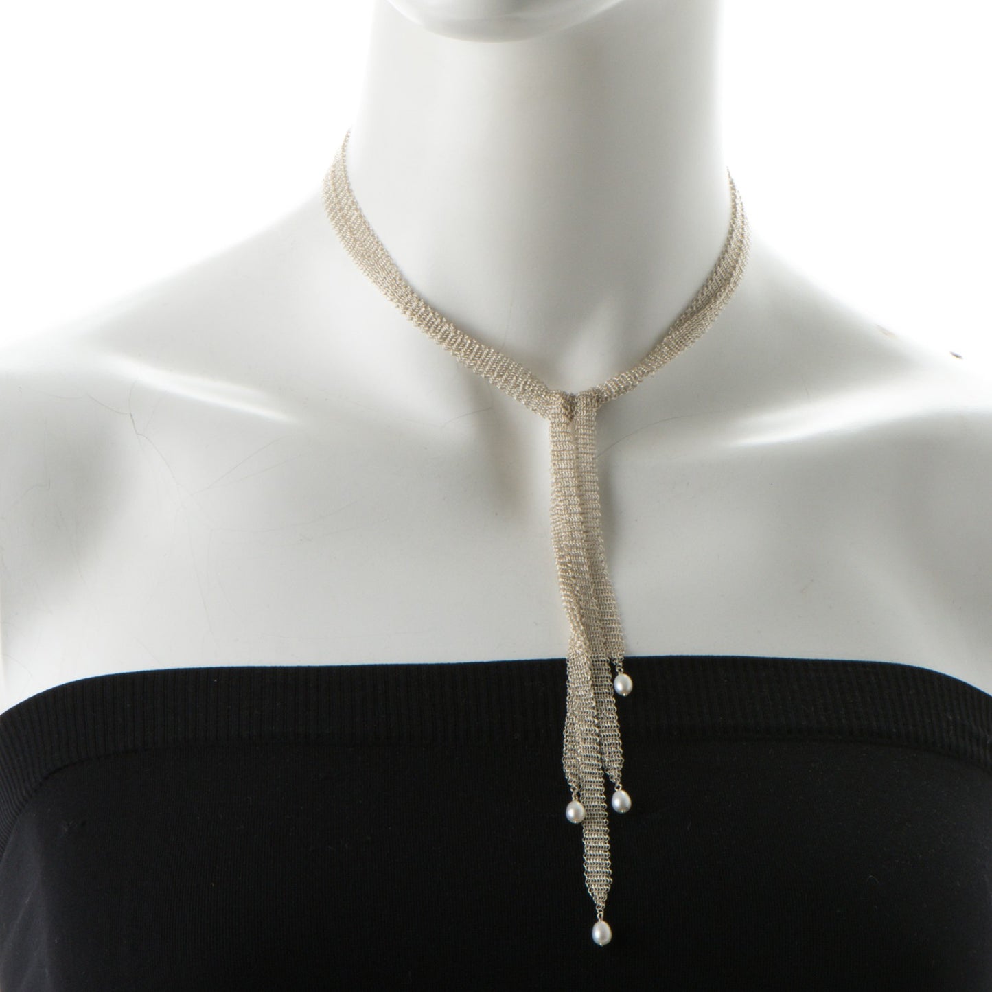 Sterling Silver Pearl Elsa Peretti Mesh Tie Necklace