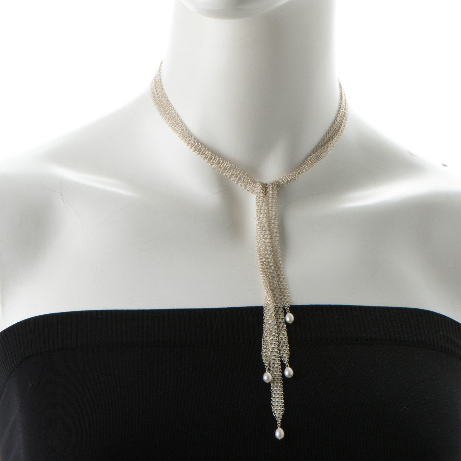 Tiffany Sterling Silver Pearl Elsa Peretti Mesh Tie Necklace 2 of 6