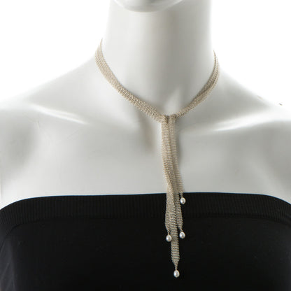 Tiffany Sterling Silver Pearl Elsa Peretti Mesh Tie Necklace 2 of 6