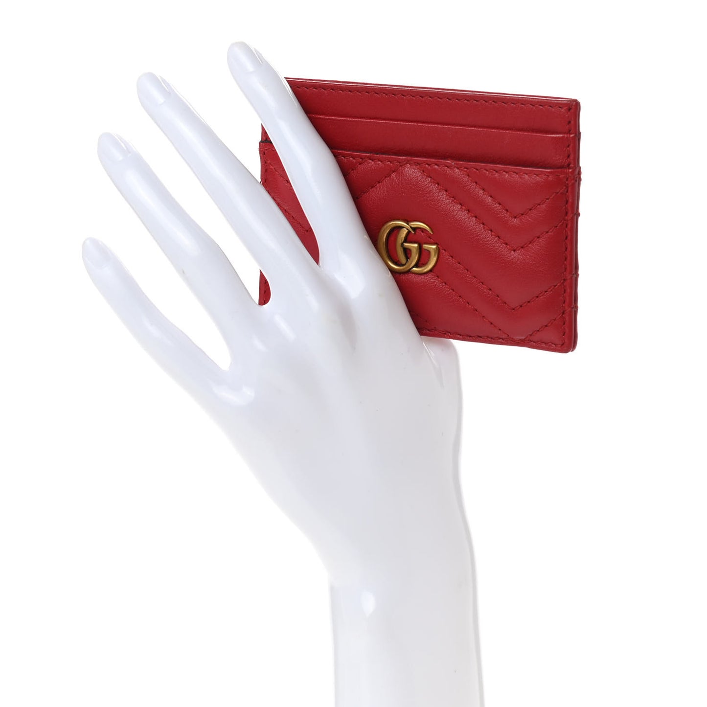 Calfskin Matelasse GG Marmont Card Holder Hibiscus Red