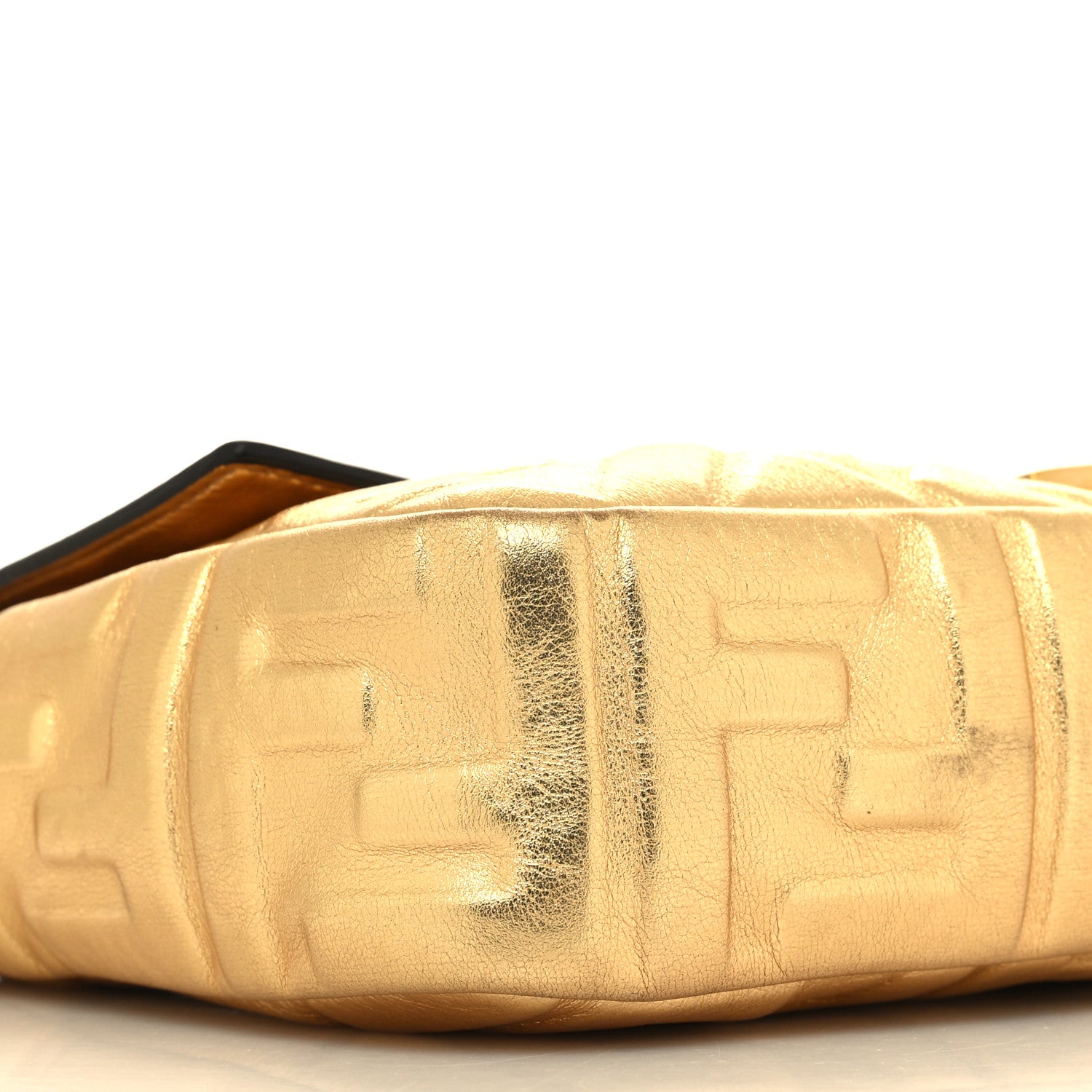 Fendi Vitello Catalan Mirror FF 1974 Embossed Baguette Gold 9 of 11