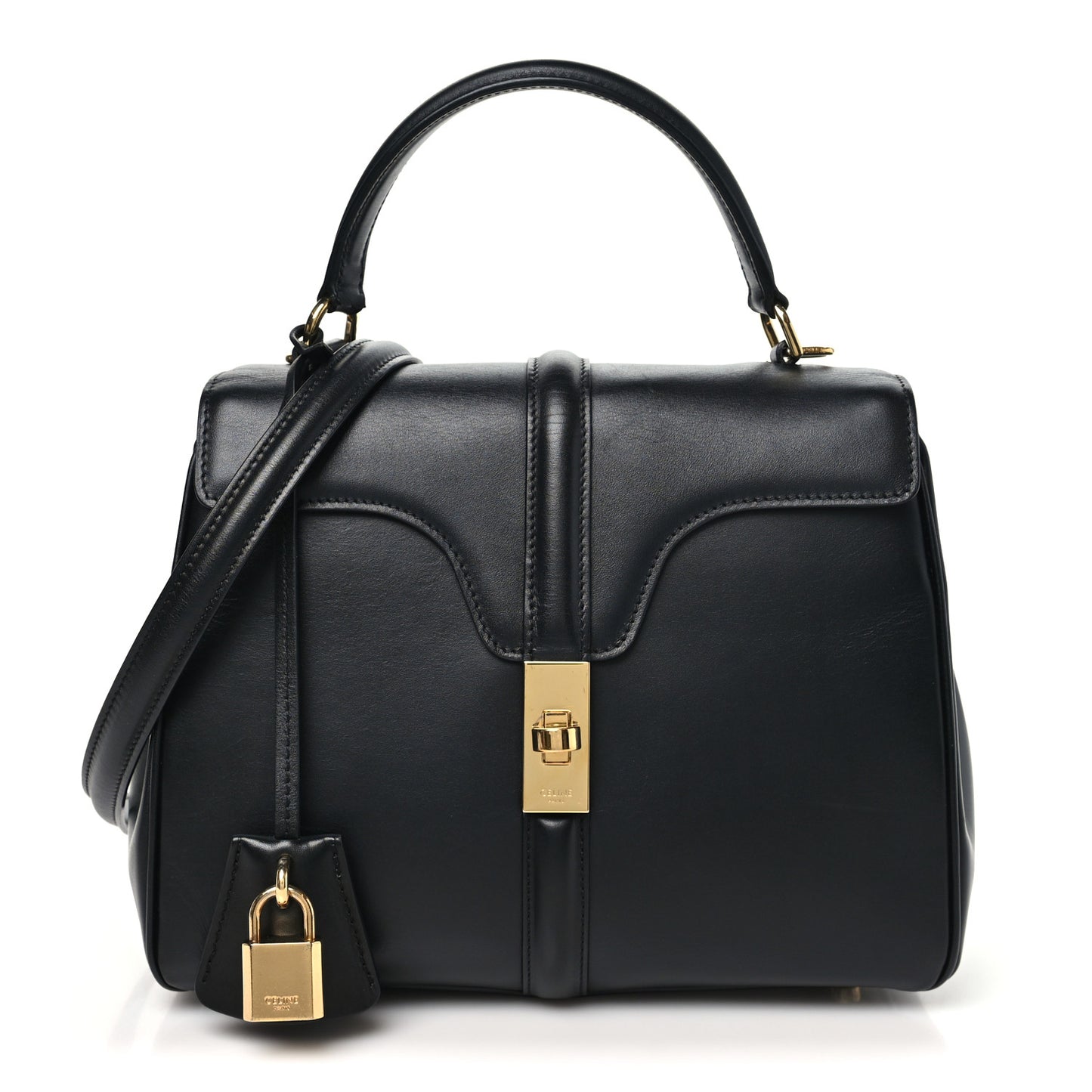 Satinated Calfskin Small 16 Top Handle Bag Black