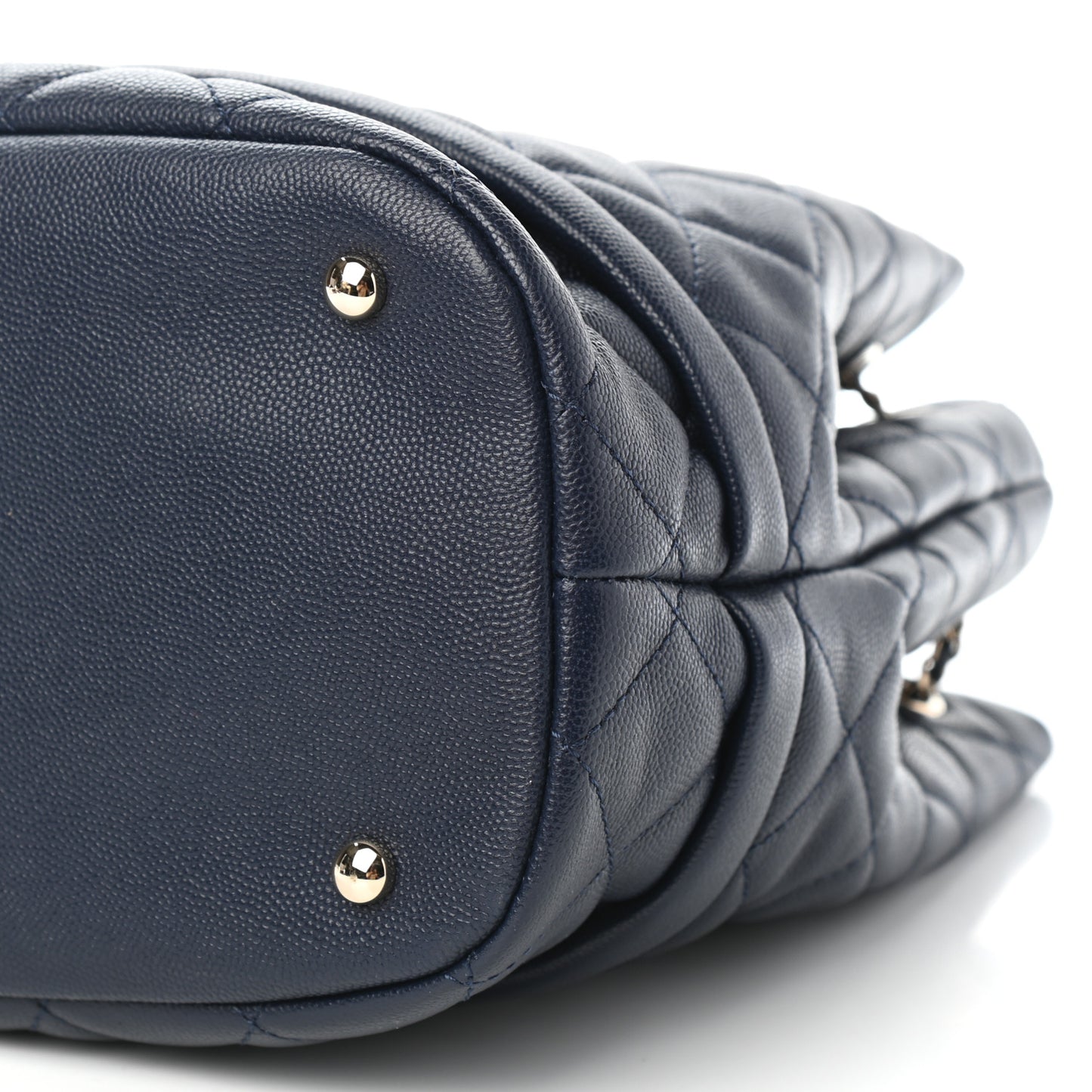 Caviar Quilted Rolled Up Bucket Drawstring Bag Navy