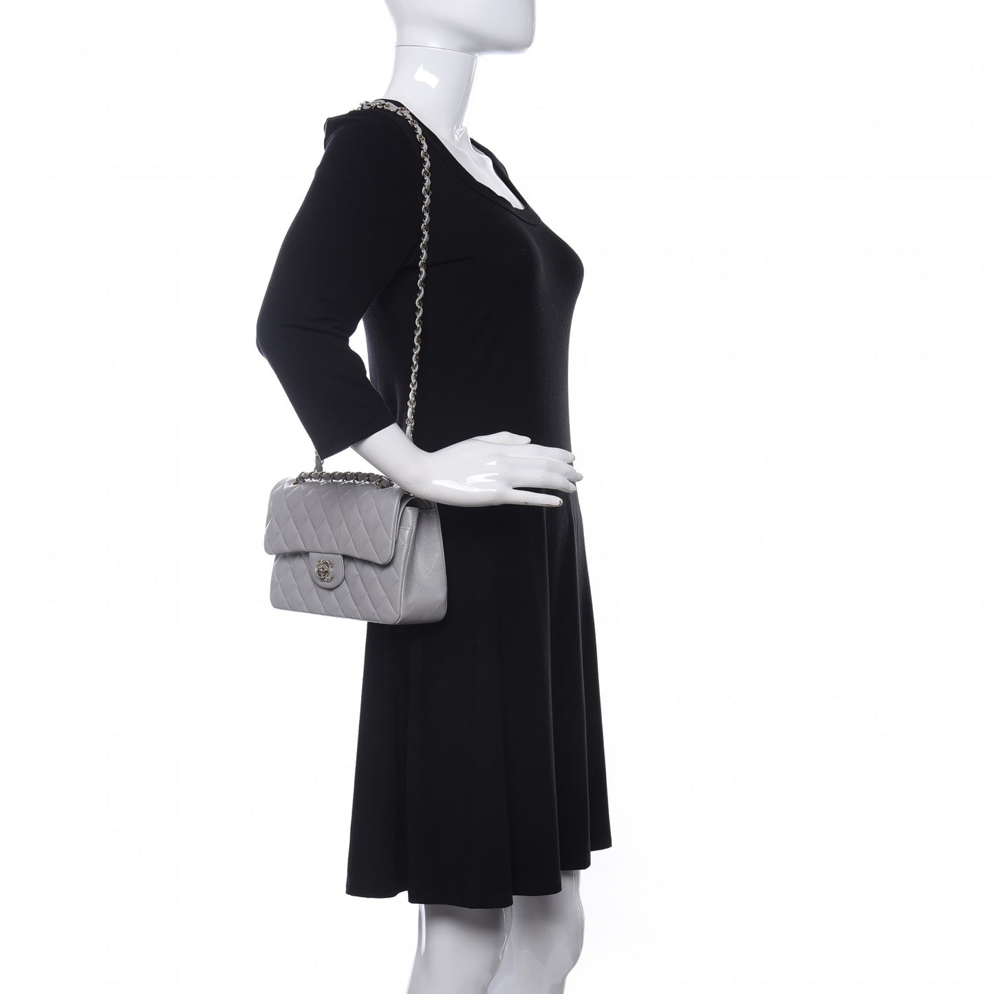 Caviar Quilted Small Double Flap Grey