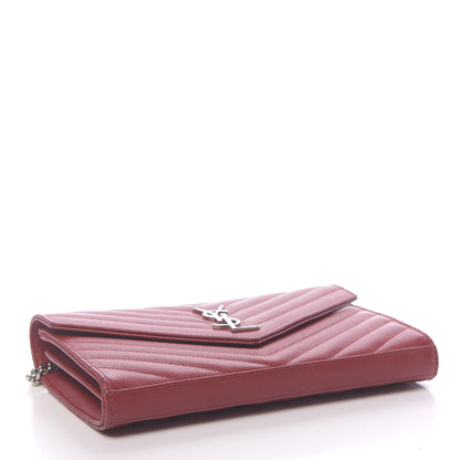 Saint Laurent Grain De Poudre Matelasse Chevron Monogram Chain Wallet Rouge Eros 4 of 10