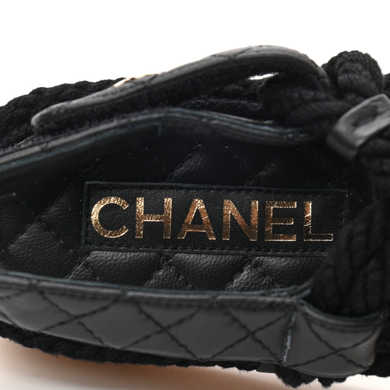 Chanel Cord Lambskin Quilted Logo Sandals 36 Black 7 of 8