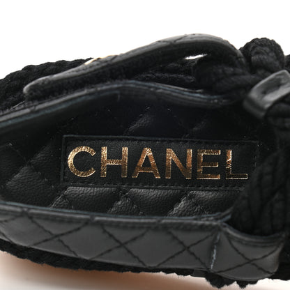 Chanel Cord Lambskin Quilted Logo Sandals 36 Black 7 of 8