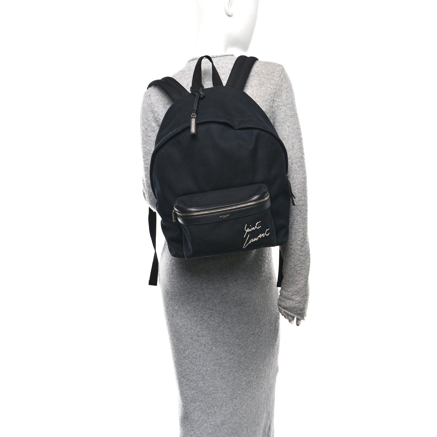 Saint Laurent Canvas Signature Embroidered City Backpack Black 3 of 12