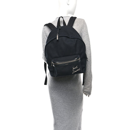 Saint Laurent Canvas Signature Embroidered City Backpack Black 3 of 12
