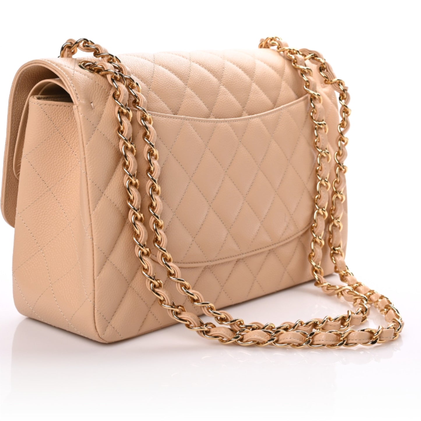 Caviar Quilted Jumbo Double Flap Beige