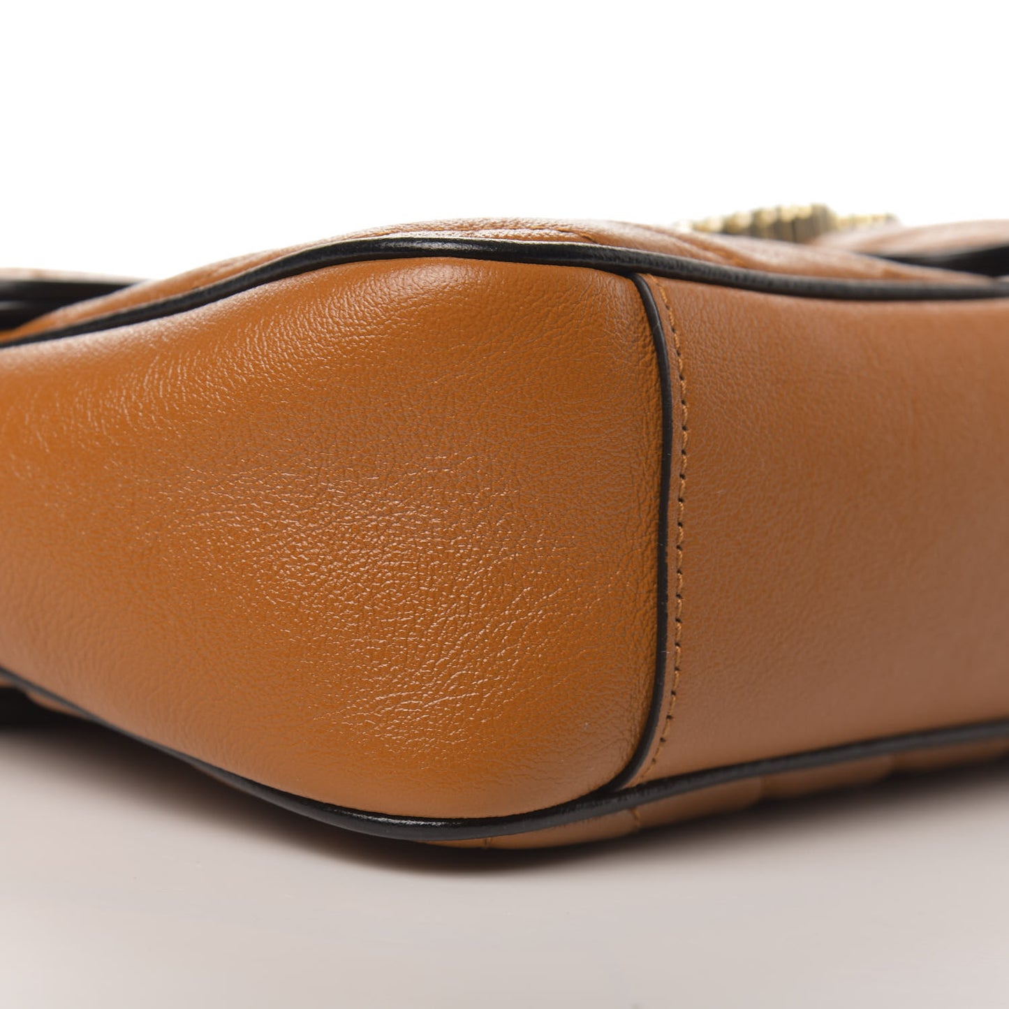 Vintage Effect Calfskin Matelasse Diagonal Small Torchon GG Marmont Shoulder Bag Cognac Black