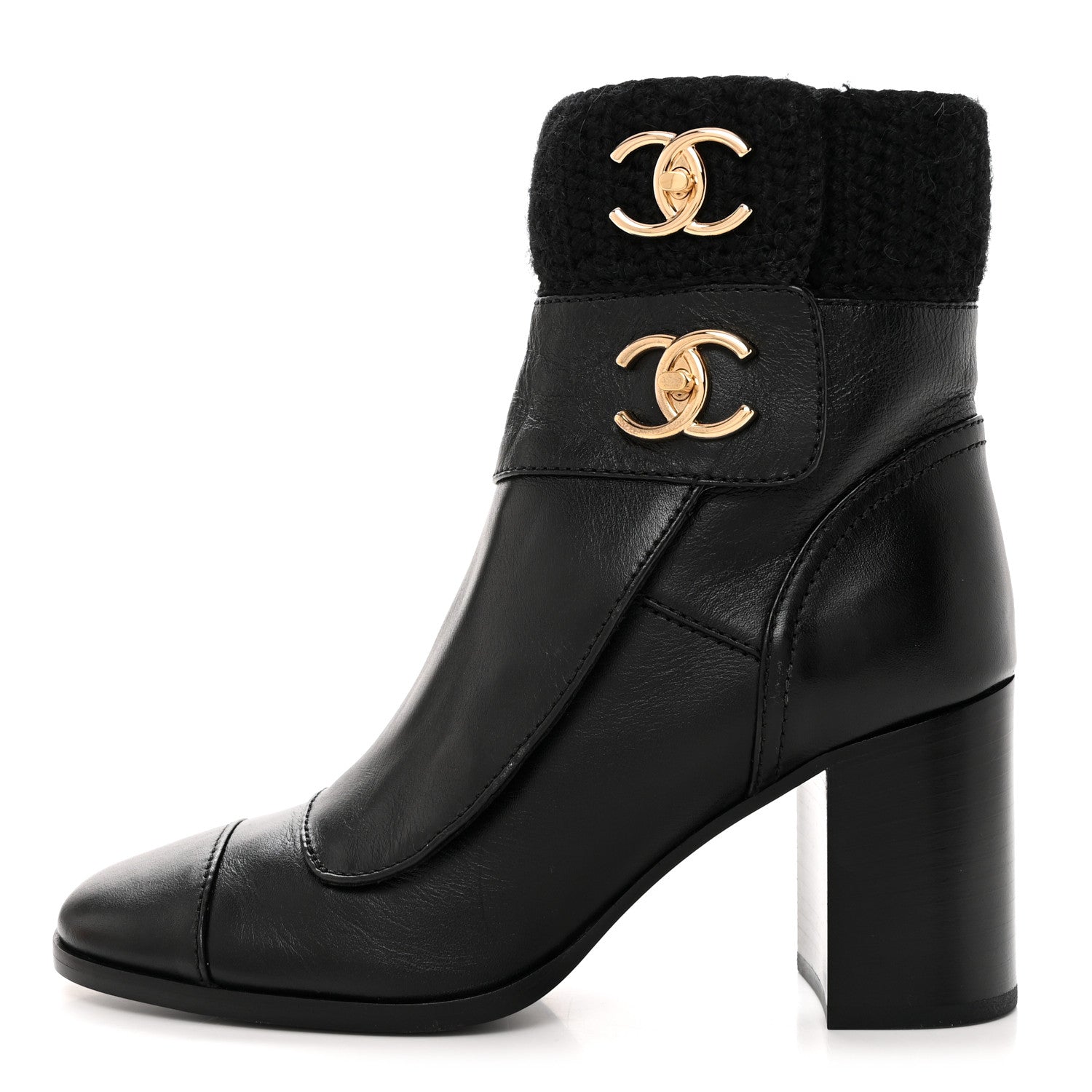 Chanel Calfskin Knit CC Short Boots 37 Black 1 of 8