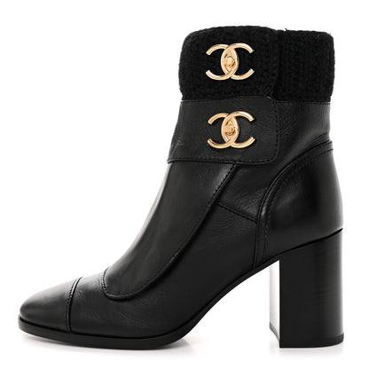Chanel Calfskin Knit CC Short Boots 37 Black 1 of 8