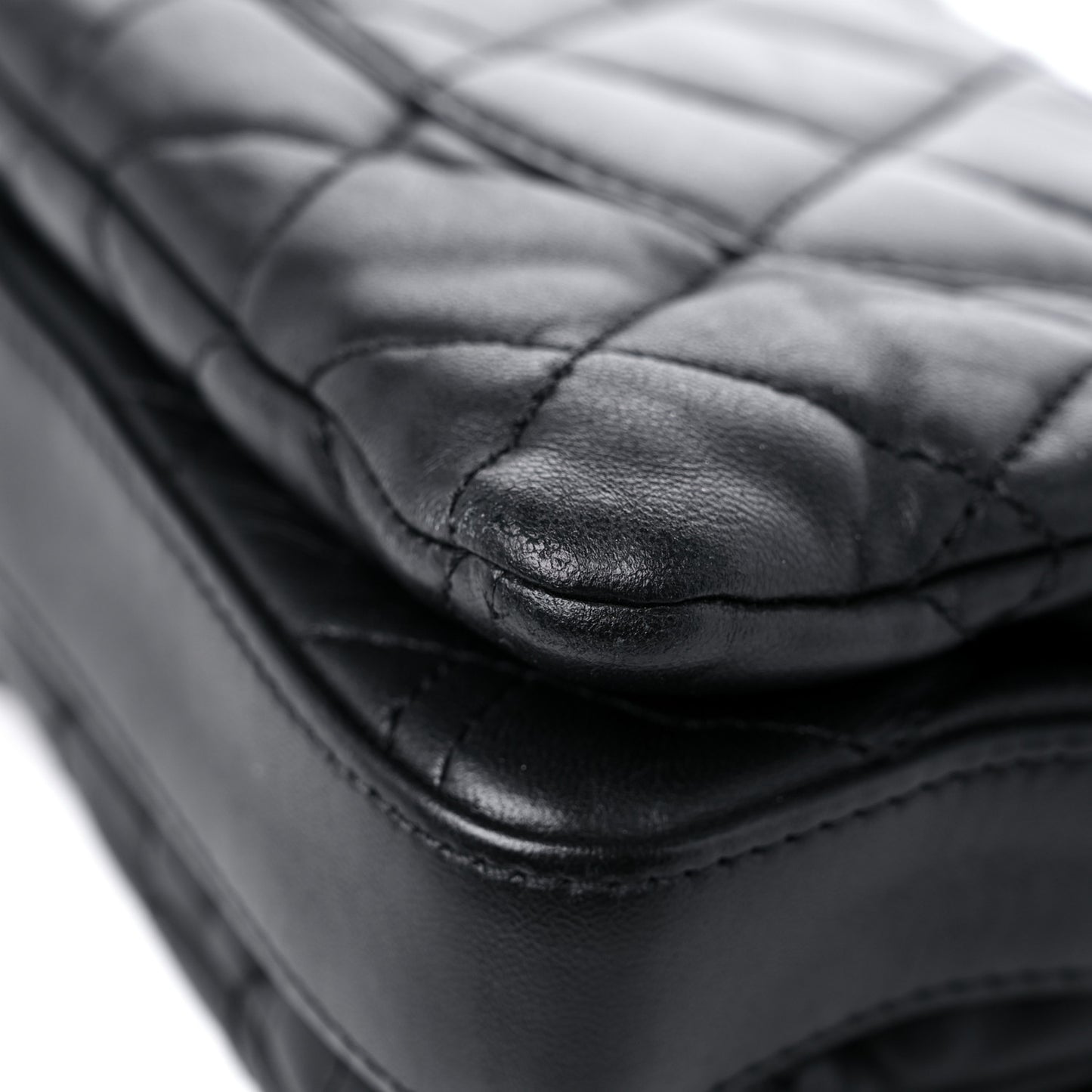Lambskin Quilted Jumbo 3 Flap Black
