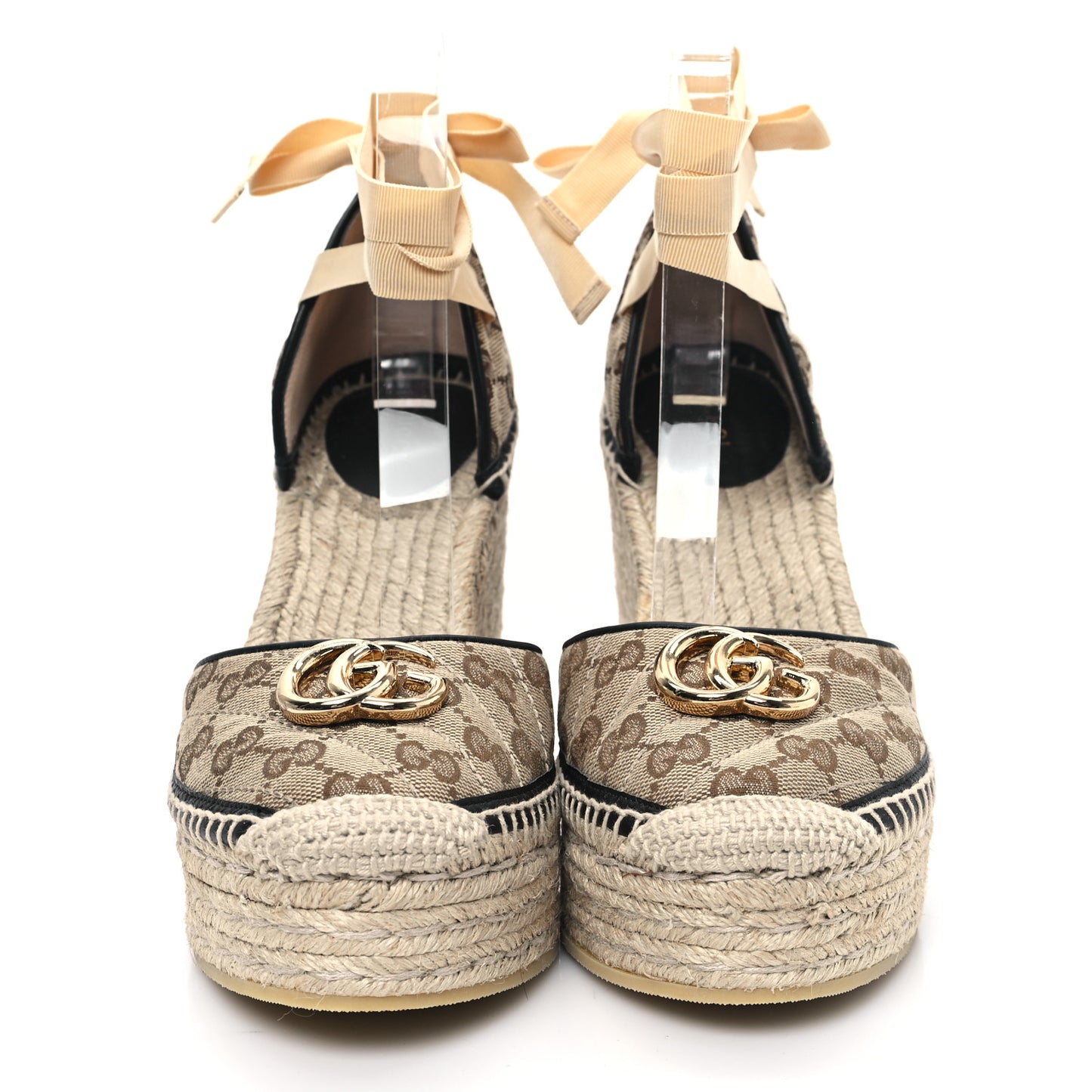Monogram Matelasse GG Marmont Ankle Wrap Platform 35/120mm Espadrille Wedges 41 Beige Ebony Black Sand Storm