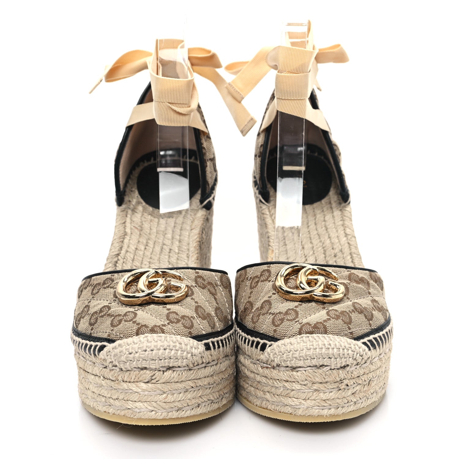 Gucci Monogram Matelasse GG Marmont Ankle Wrap Platform 35/120mm Espadrille Wedges 41 Beige Ebony Black Sand Storm 3 of 11