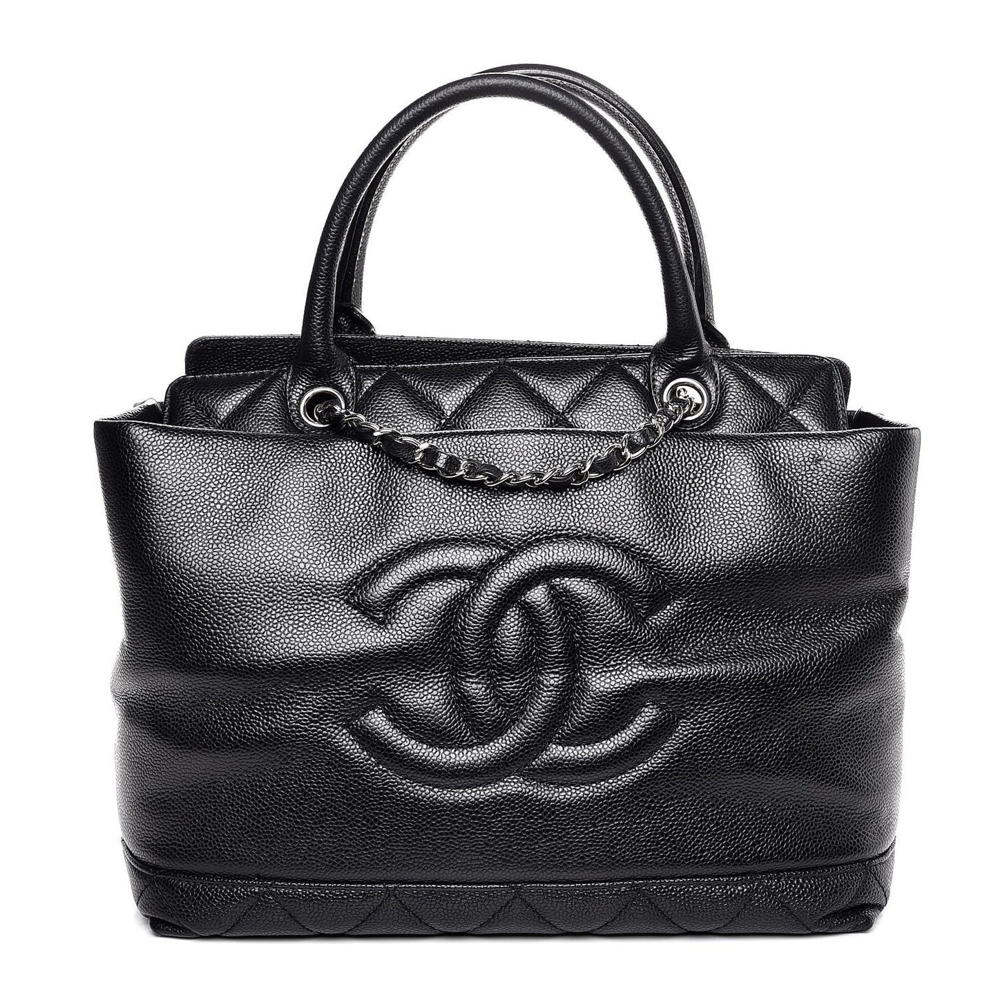Soft Caviar CC Medium Top Handle Tote Black