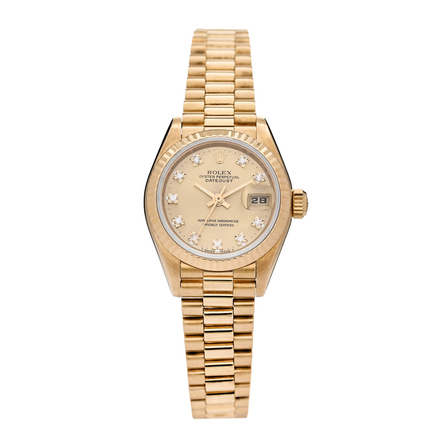 18K Yellow Gold Diamond 26mm Datejust President Watch Champagne 69178
