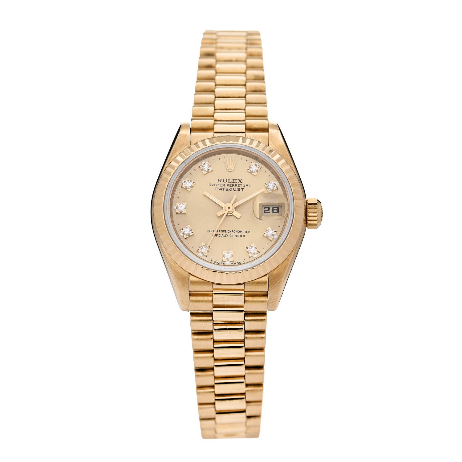 Rolex 18K Yellow Gold Diamond 26mm Datejust President Watch Champagne 69178 1 of 4