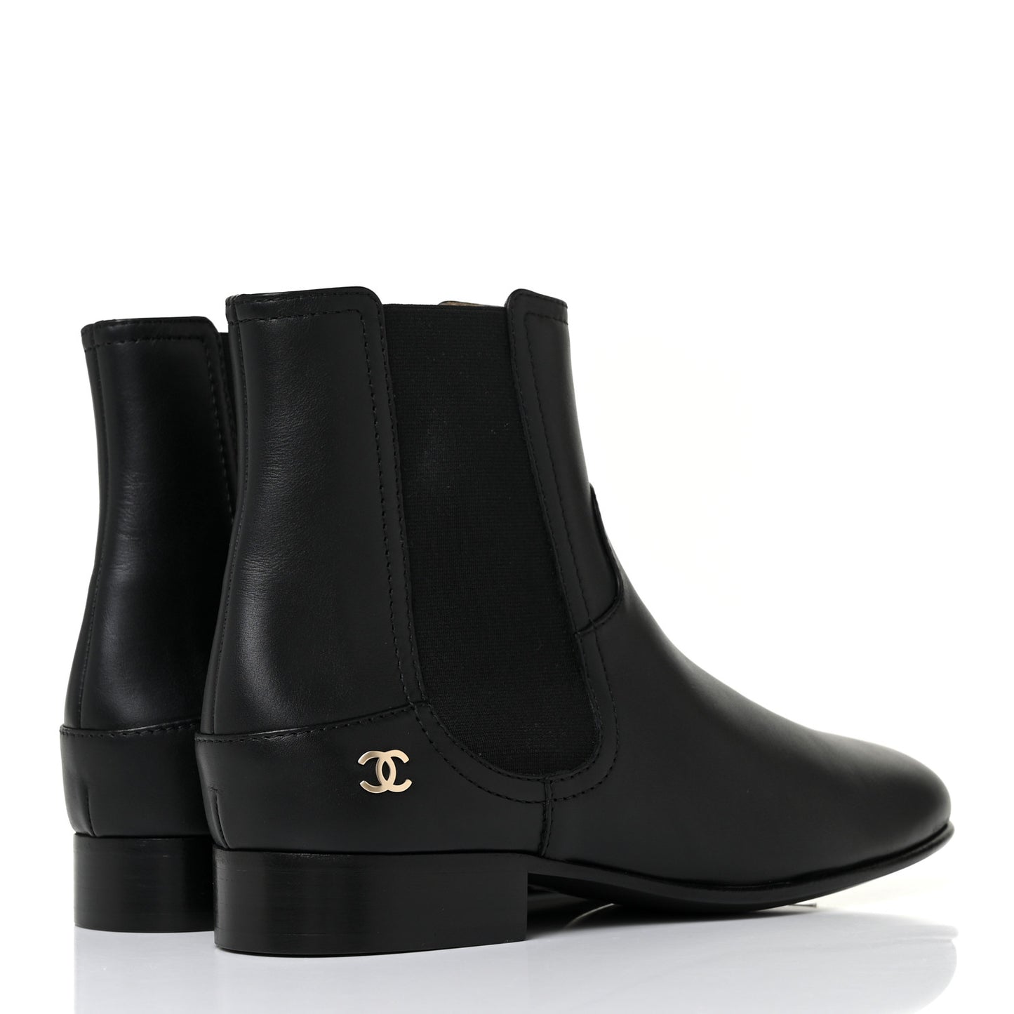 Calfskin Elastic Short Boots 40 Black