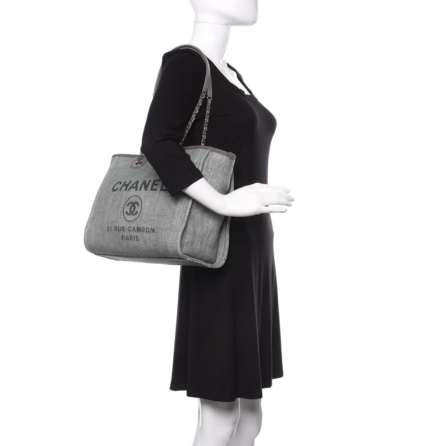 Woven Straw Raffia Small Deauville Tote Grey