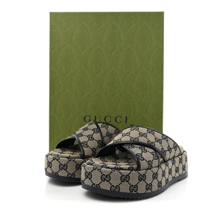 Gucci Monogram Criss Cross Platform Slide Sandals 36 Beige Blue 9 of 9