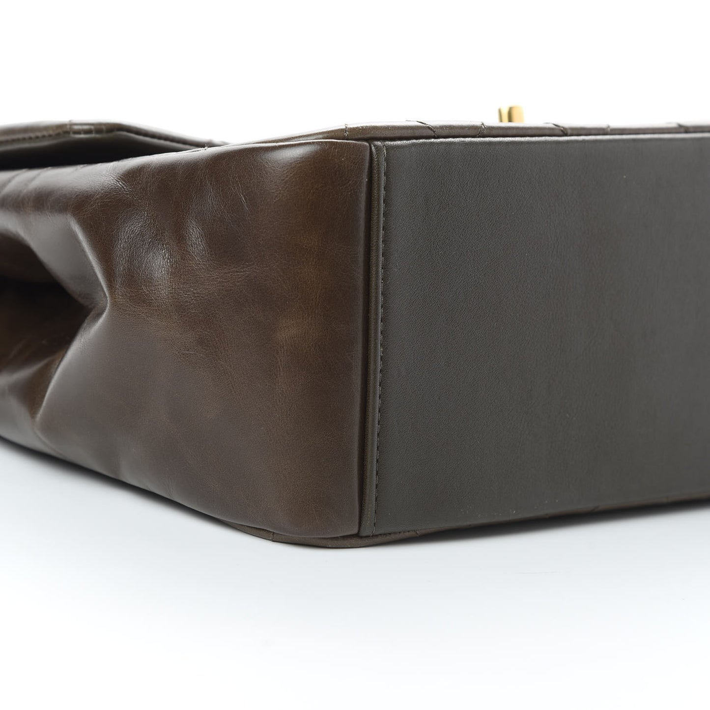 Glazed Calfskin Quilted Large Gold Bar Top Handle Flap Dark Grey