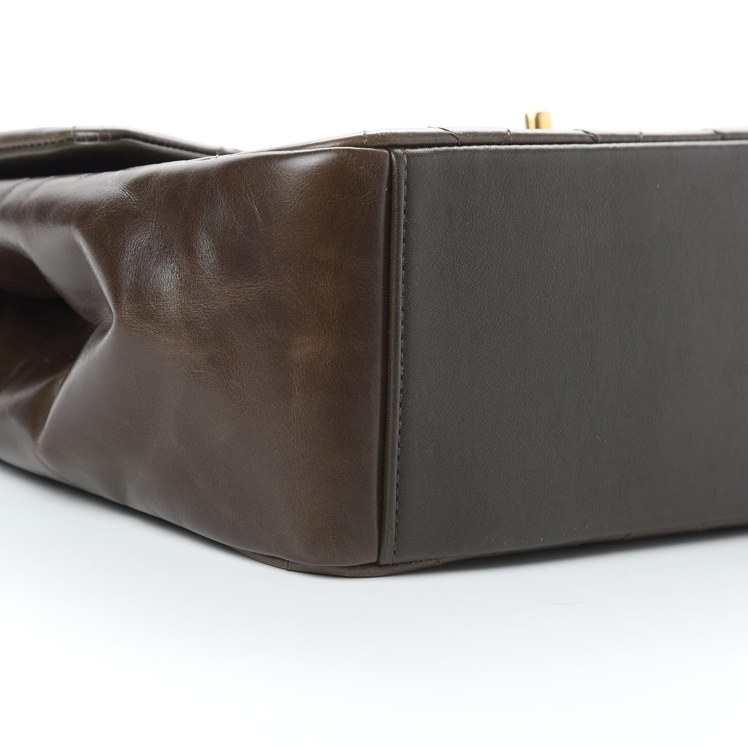 Chanel Glazed Calfskin Quilted Large Gold Bar Top Handle Flap Dark Grey 9 of 14