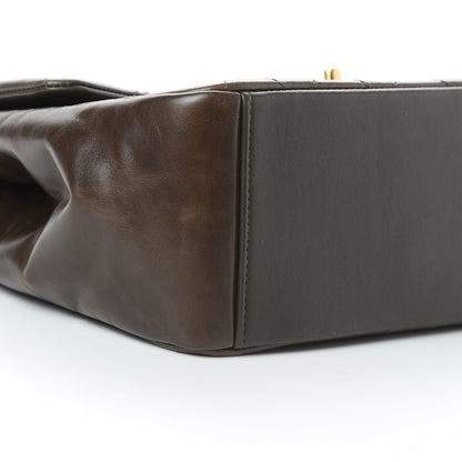 Chanel Glazed Calfskin Quilted Large Gold Bar Top Handle Flap Dark Grey 9 of 14