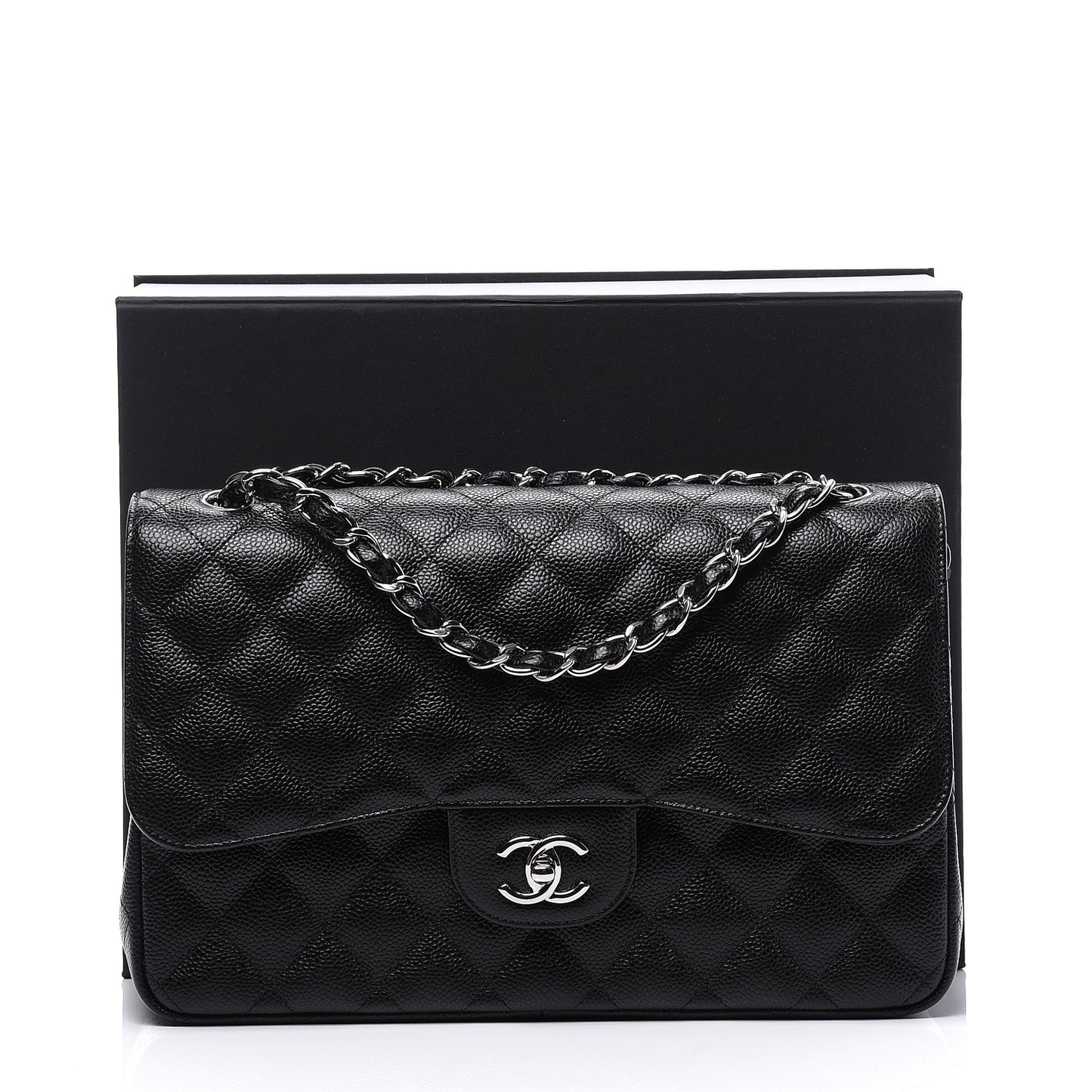 Caviar Quilted Jumbo Double Flap Black