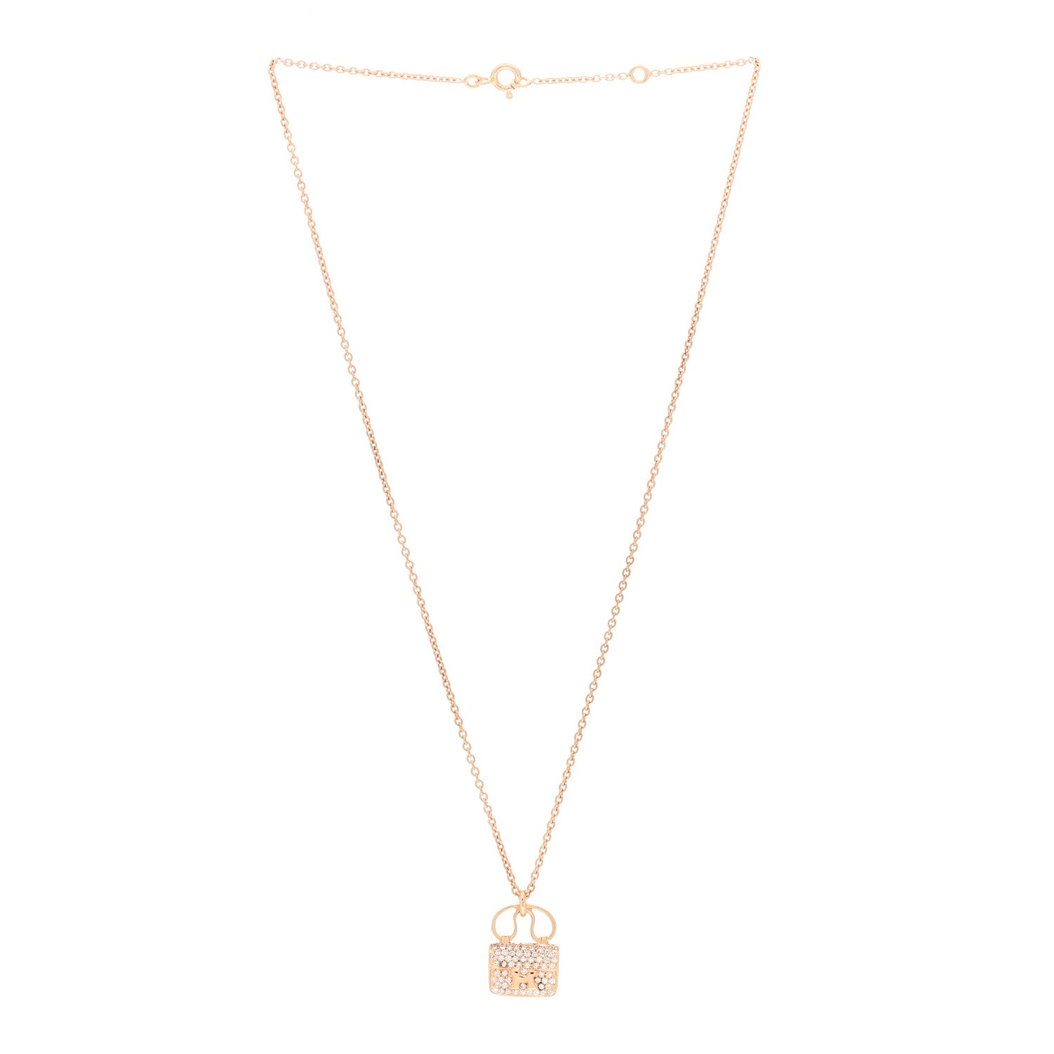 Hermes 18K Rose Gold Diamond Constance Amulette Pendant Necklace 4 of 6