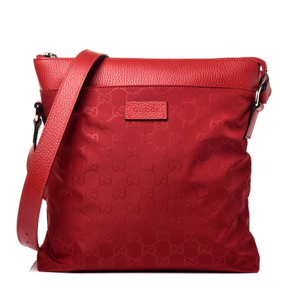 Gucci Nylon Monogram Dollar Calfskin Flat Messenger Bag Vibrant Red 1 of 9