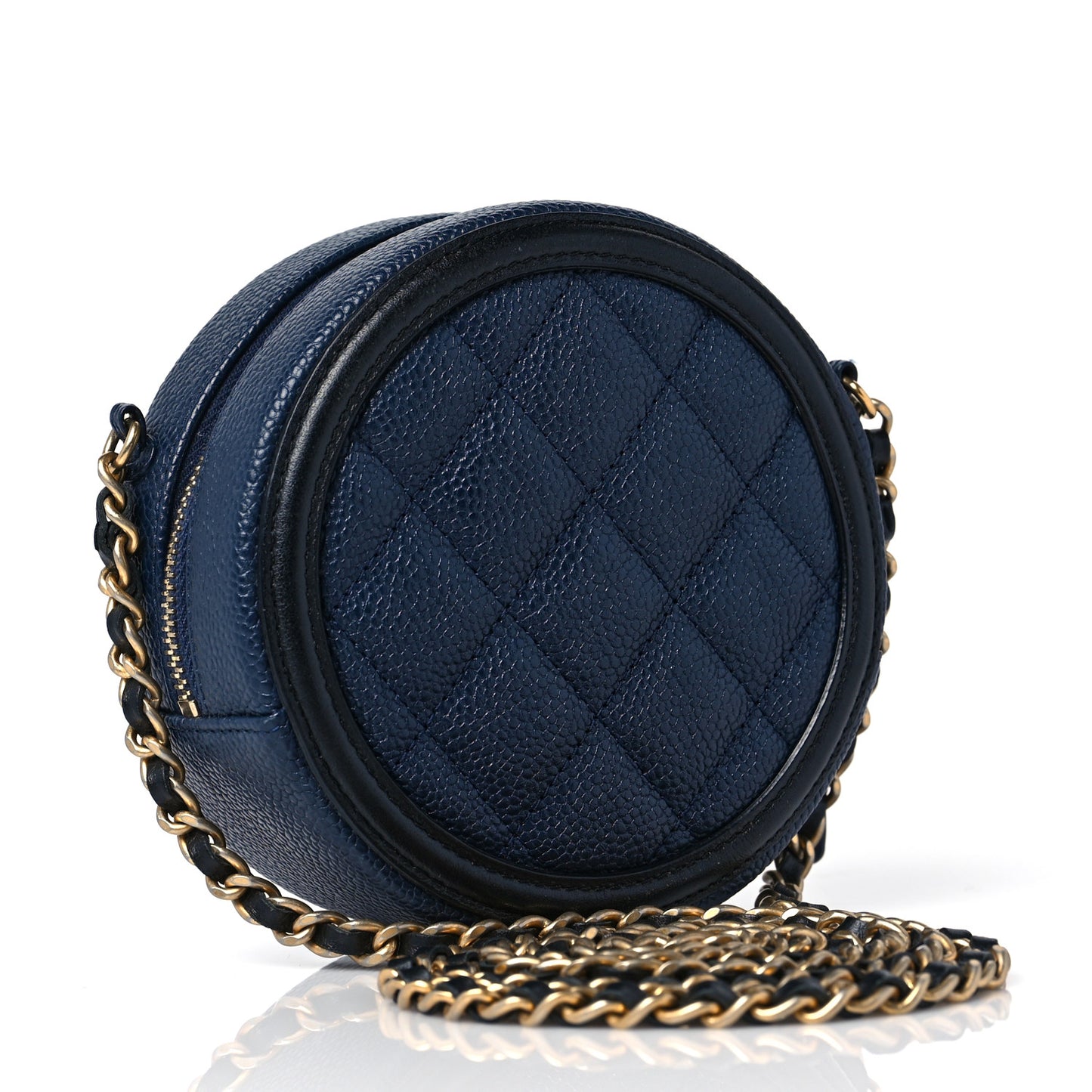 Caviar Quilted Round Filigree Crossbody Navy Black