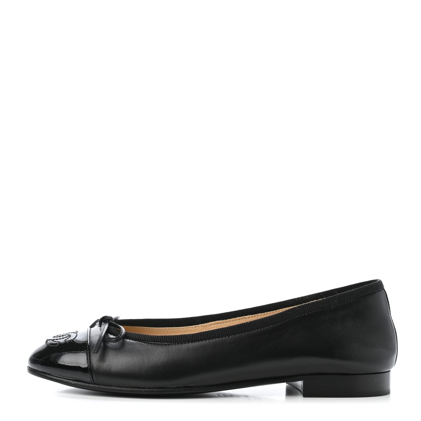 Lambskin Patent Calfskin CC Cap Toe Ballerina Flats 35.5 Black