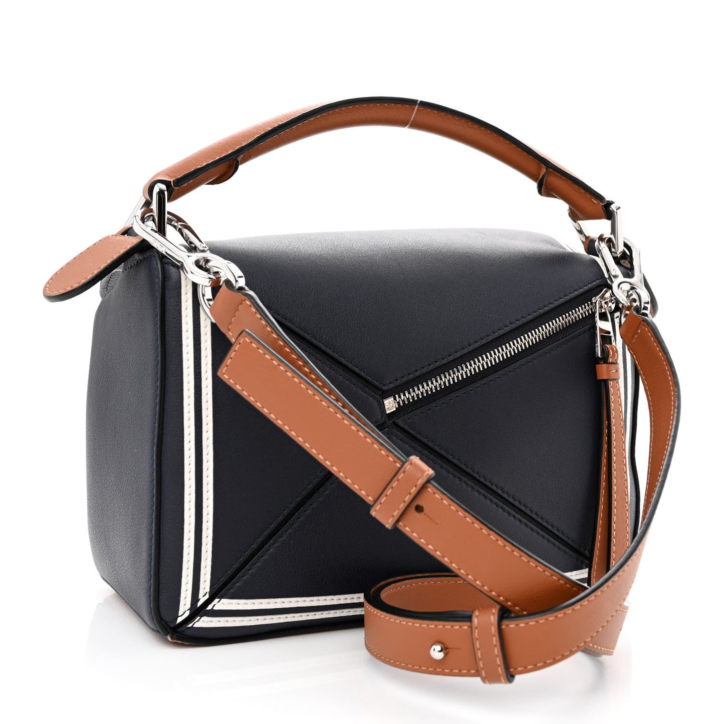 Calfskin Small Puzzle Bag Deep Blue Soft White