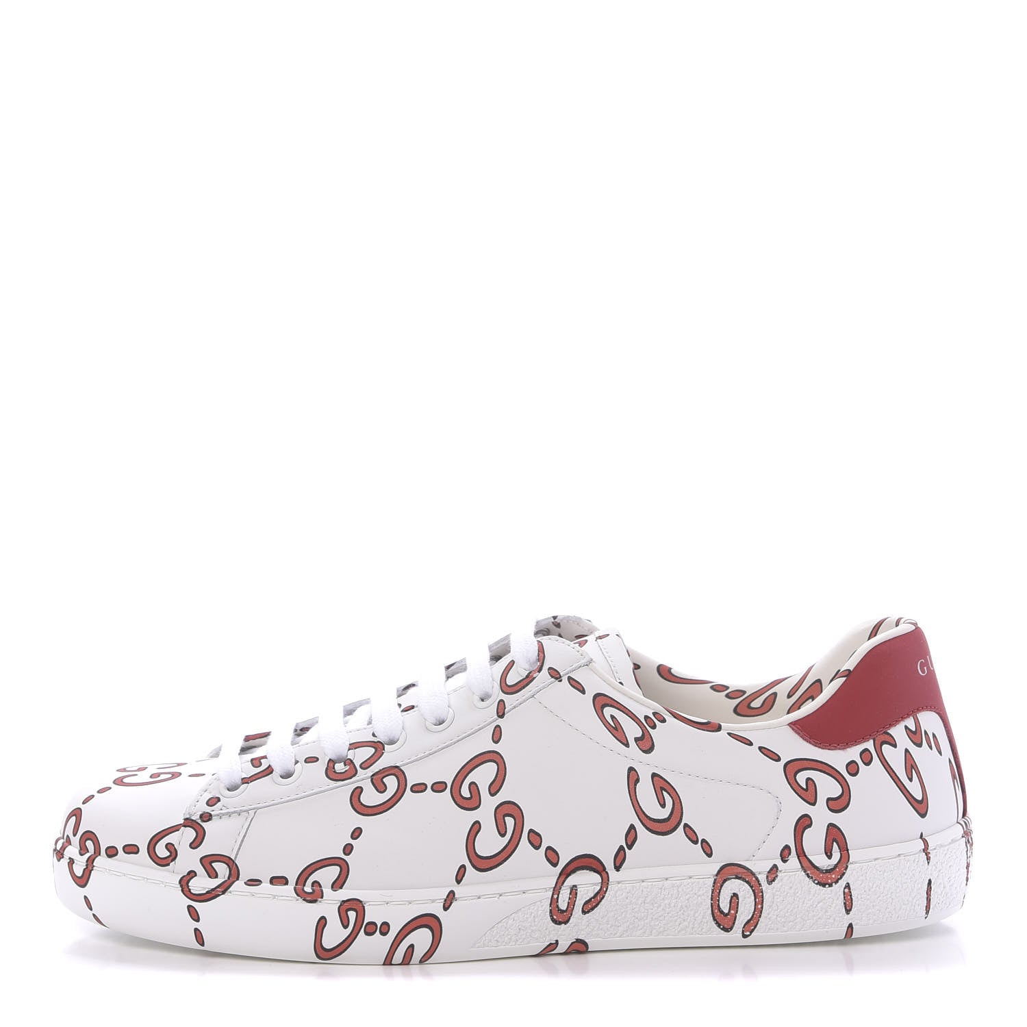 Gucci Calfskin GucciGhost Print Mens Ace Sneakers 7.5 White Hibiscus Red 1 of 9