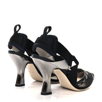 Fendi Technical Mesh Vitello Metal Stitches Colibri 85mm Slingback Pumps 37.5 Black Canna di Fucile 4 of 8