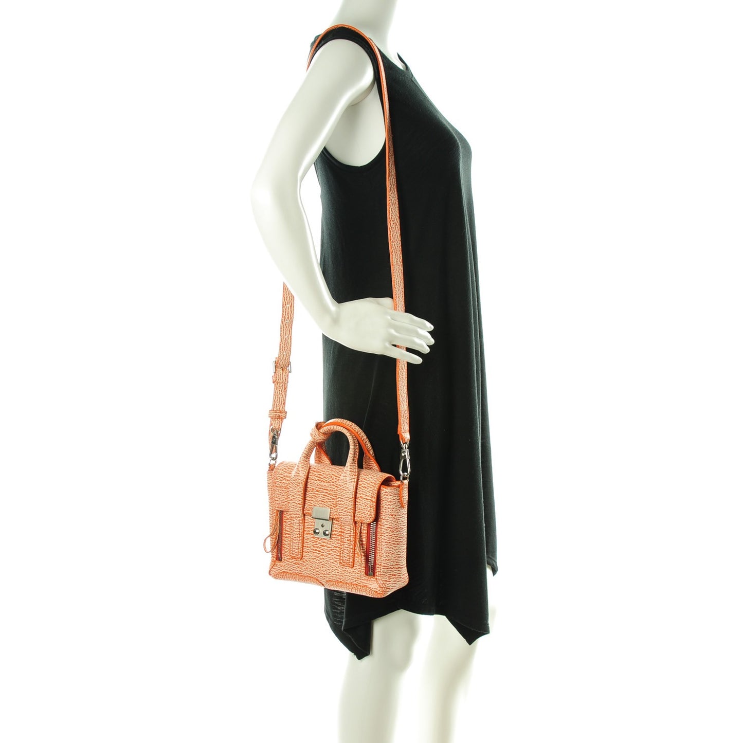3.1 Textured Calfskin Mini Pashli Satchel Nude Orange